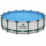 Fibertis Steel Pro 15' x 48" Prismatic Stone Round Above-Ground Pool Set — Filter Pump, Ladder & Cover