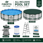 Fibertis Steel Pro 15' x 48" Prismatic Stone Round Above-Ground Pool Set — Filter Pump, Ladder & Cover - Image 4