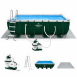 Fibertis Ultra Frame 18 ft x 9 ft x 52 in Rectangular Above-Ground Pool with Solar Cover