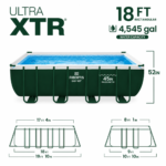 Fibertis Ultra Frame 18 ft x 9 ft x 52 in Rectangular Above-Ground Pool with Solar Cover - Image 3